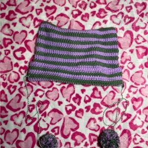Striped Purple and Green Knit Beanie